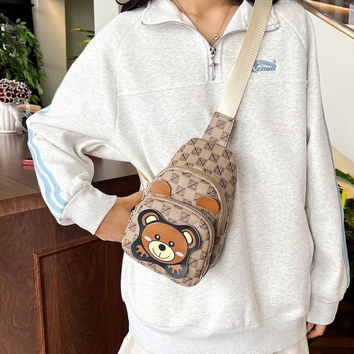 Cartoon Bear Mobile Phone Bag 2024 New Light Luxury Chest Bag Western Style Mobile Phone Bag Korean Version Trendy One Shoulder Crossbody Bag for Women