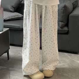 韩系复古碎花休闲裤女2025夏季高腰显瘦垂感宽松直筒阔腿山本裤潮