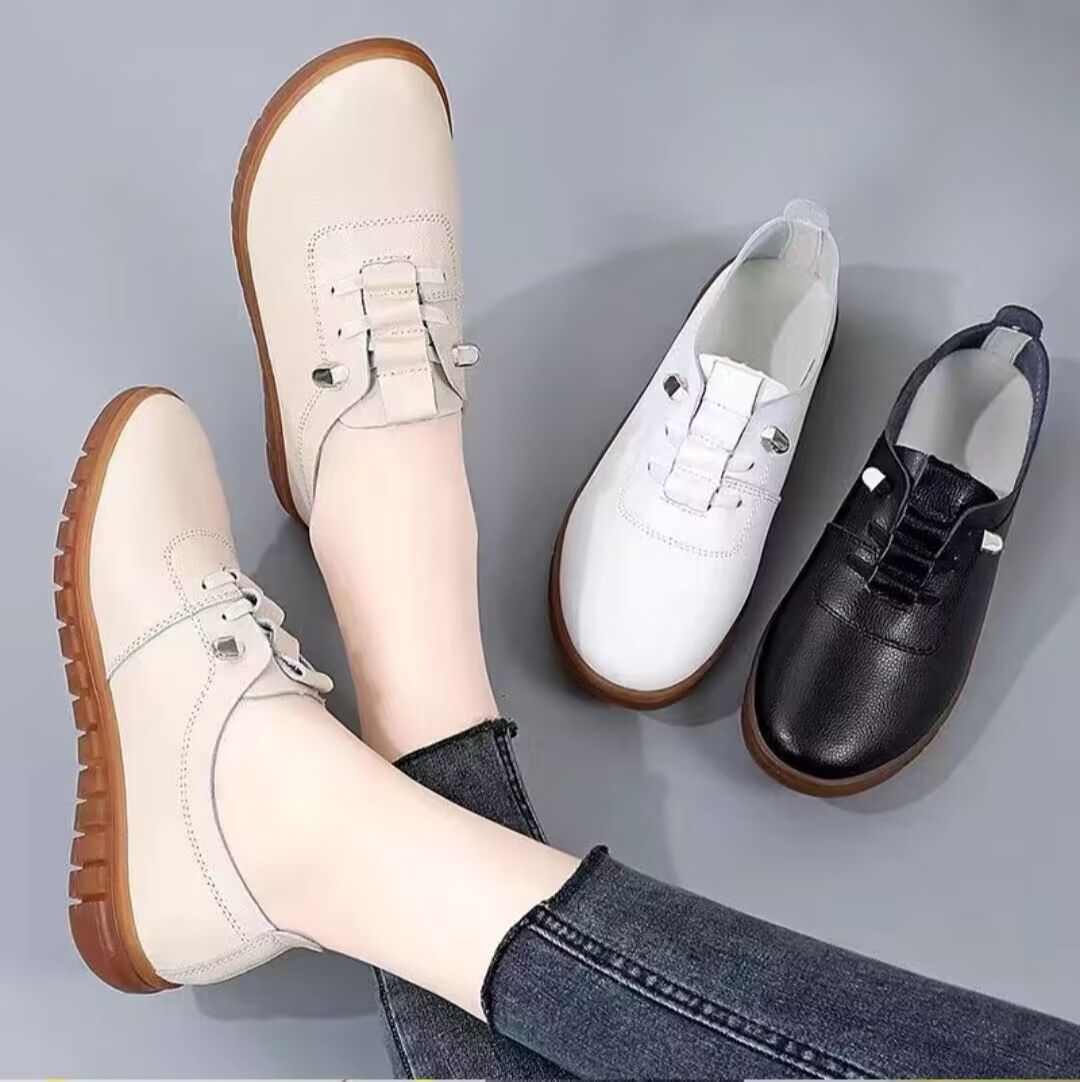 2026 verano nuevos zapatos de cuero suave con suela plana zapatos casuales un pie de zapatos de madre