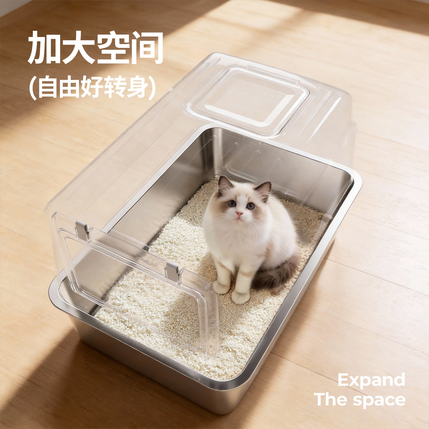 Super gran lavabo de arena para gatos completamente cerrado doble puerta de expulsión anti-derrames anti-banda de arena para gatos inodoro para gatos al por mayor en stock