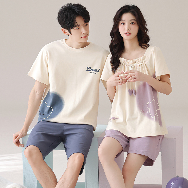 Couple Pajamas Summer 2025 New Pure Cotton Short-Sleeved Men and Women Can Wear Cartoon Cute Korean Style Thin Home Clothes