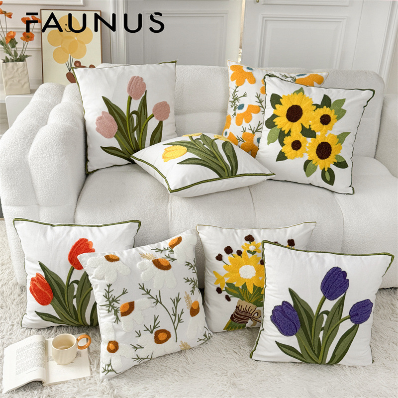 Cross-Border Jit Scandinavian Fashion Plush Printed Pillow Case Ins Style Simple Bedroom Sofa Flower Pillow Pillow Case