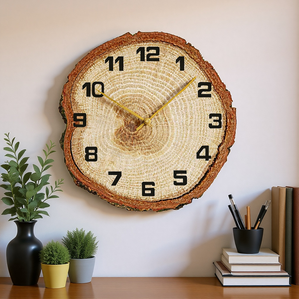 12英寸30厘米简约诧寂风年轮纹理木制挂钟客厅高级感挂墙静音时钟