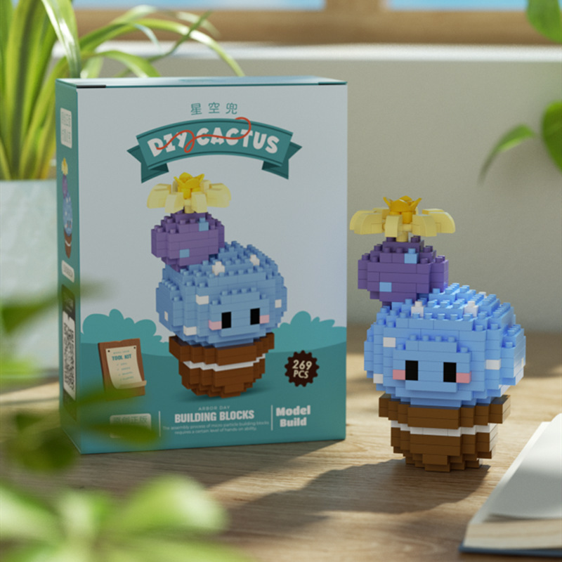 Compatible con la red alta cactus plantas suculentas escritorio decoración creativa para niños niñas ensamblaje juguetes bloques de construcción