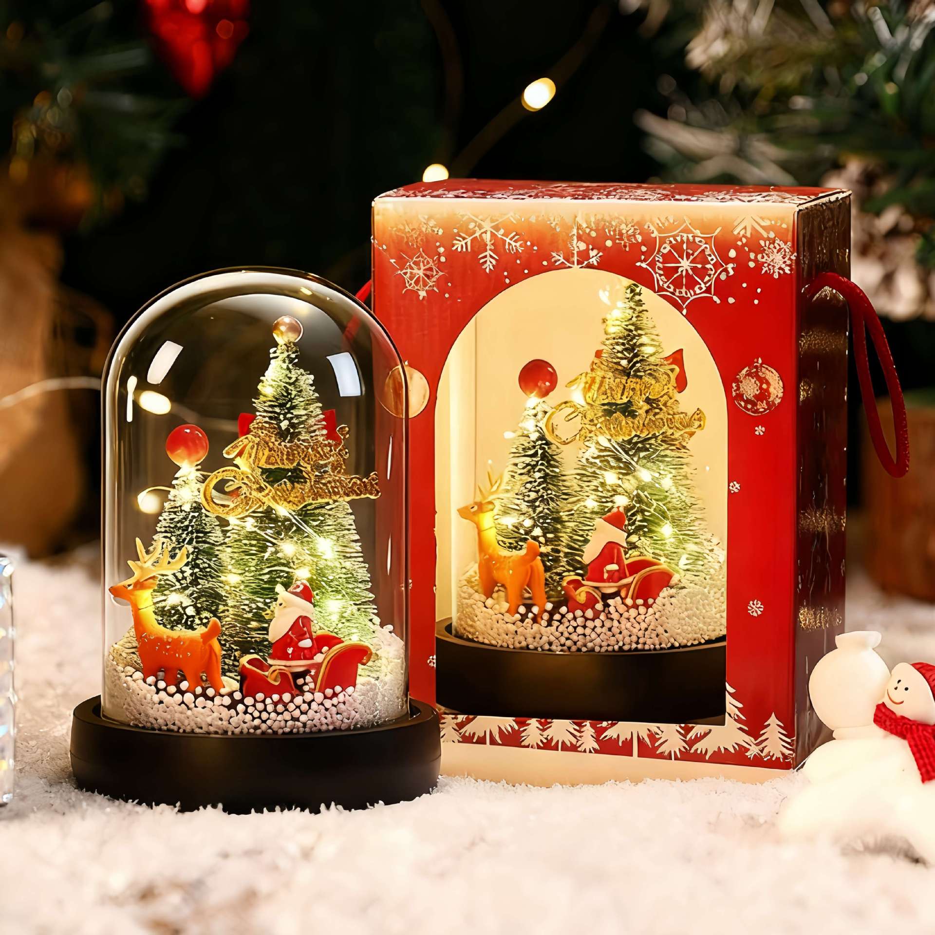 創意新品クリスマスプレゼントガラスカバークリスマスツリー装飾デスクトップ小置物ledライト発光オルゴール