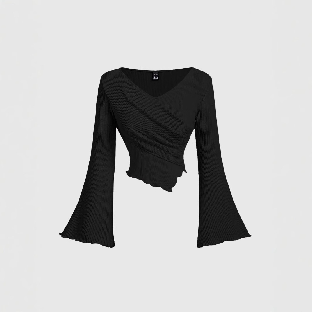 European and American Style New Women's Clothing Asymmetrical Slanted Shoulder Cashmere Long-Sleeved T-Shirt 2025 Autumn and Winter Design Slimming Look Bottoming Shirt