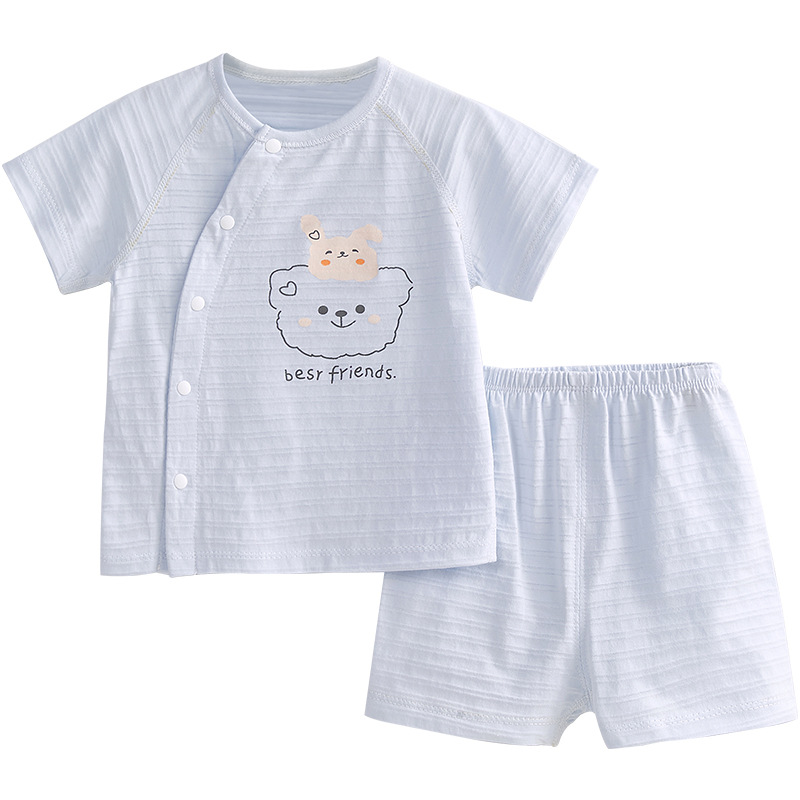 Traje de bebé verano para niños y niñas ropa fina dividida de algodón puro para niños pijamas de entrepierna abierta de manga corta para niños ropa de verano para bebés