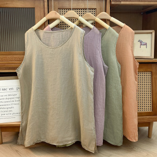 Actual Shot of 2025 New Thin Cotton and Linen Loose Sleeveless Vest Women's Summer Spring Autumn Summer Bottoming Pure Color Shirt Women's Clothing