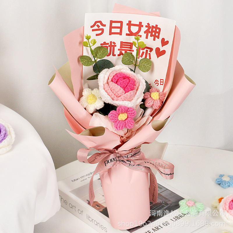 高級ギフトボックス入り毛糸の花完成品、ひまわり、バラ、チューリップ、手編みの花、造花、越境販売|undefined