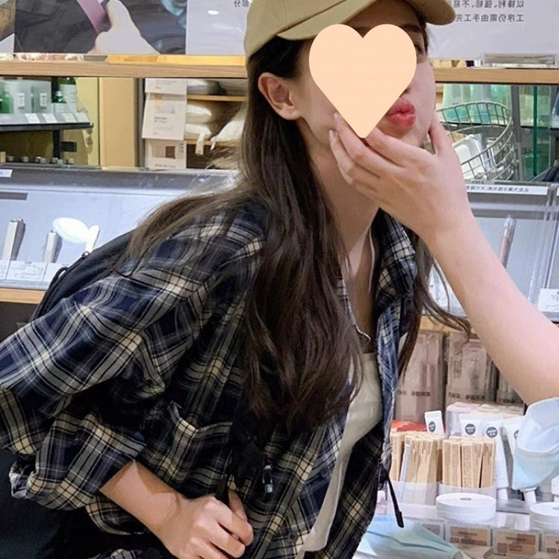 Рубашка в клетку в стиле ретро в гонконгском стиле, женская рубашка в корейском стиле, весенне-осенняя свободная тонкая клетчатая рубашка, топ, куртка