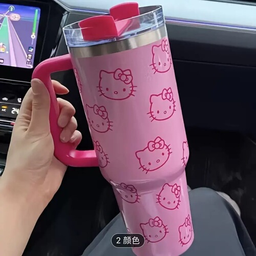 Stanley-style KT cat 40oz ice-buster cup stainless steel KT cat insulated cup large capacity convenient handle car cup