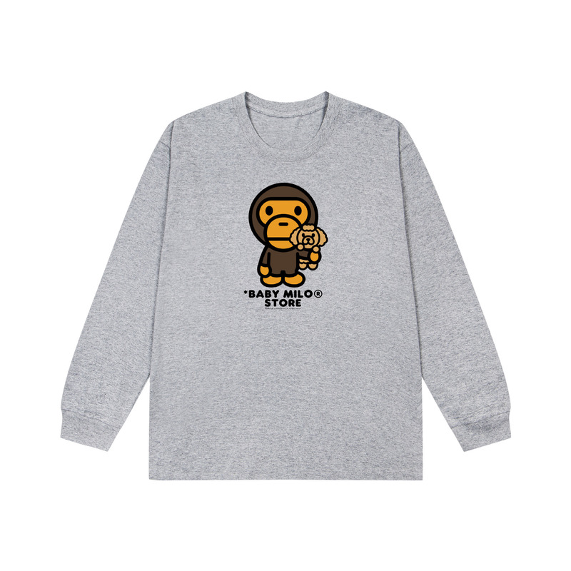 Cross-border high-quality Bape monkey pattern printed autumn and winter pure cotton long-sleeve T-shirt, unisex Cross-border high-quality Bape monkey pattern printed autumn and winter pure cotton long-sleeve T-shirt, unisex
