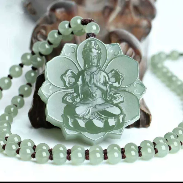 Imitation Hetian Jade Lotus Tara Guanyin Pendant, Bodhisattva Jade Pendant, Ethnic Style Jade Pendant Accessory for Live Streaming
