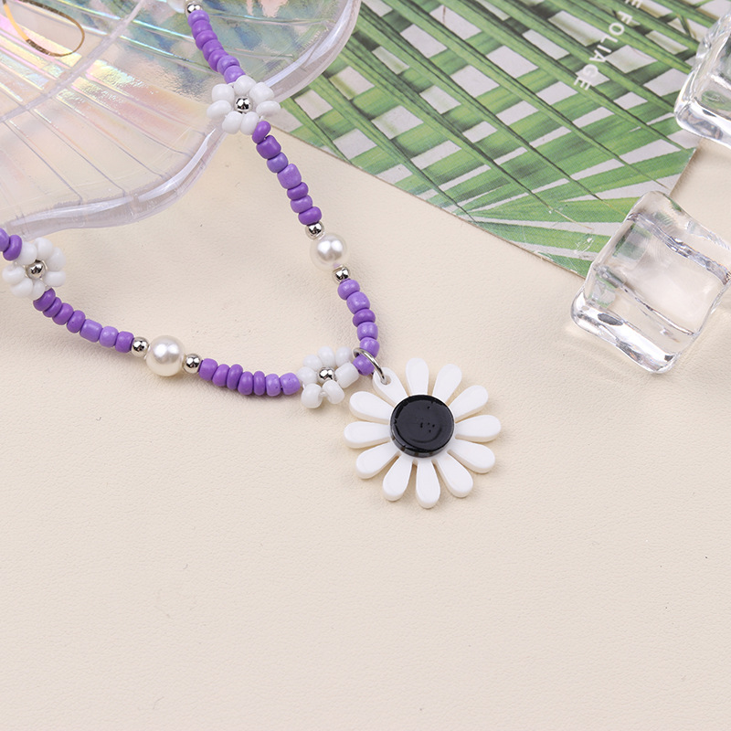 Women's Gender Wholesale Jewelry Sweet Daisy Arylic Beaded Anklet