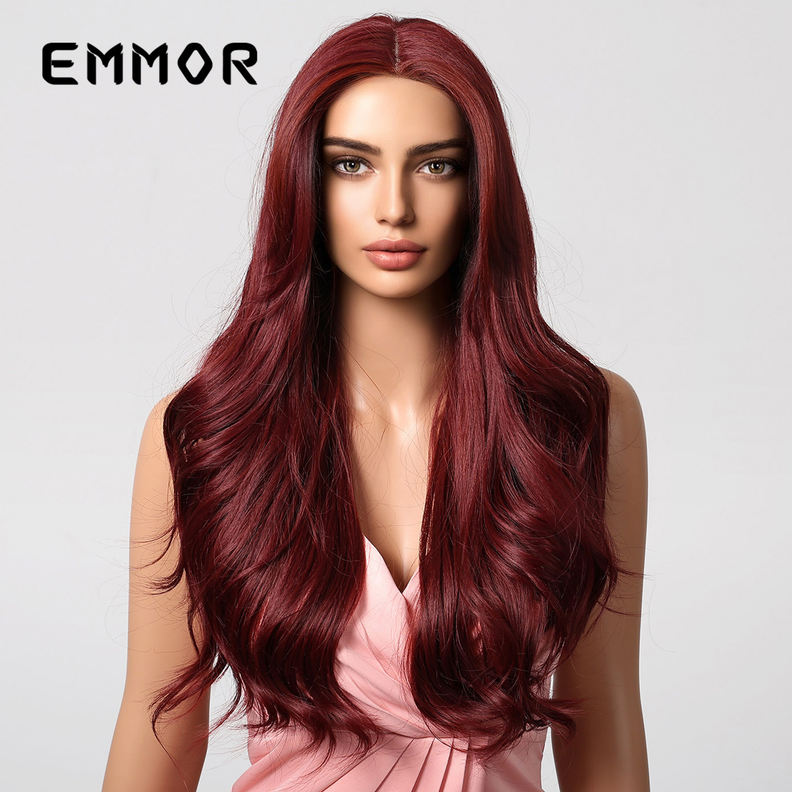 Fábrica en stock europeo y americano cabeza completa cubierta medio gradiente rojo grande onda larga Pelo Rizado pequeño T importado peluca del cordón para las mujeres