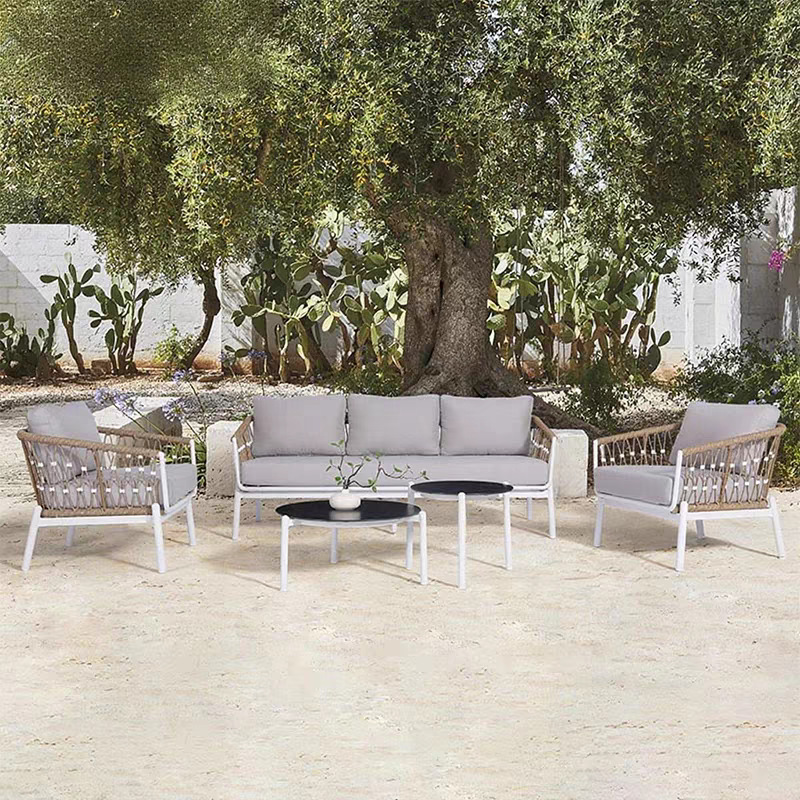Sofá al aire libre a prueba de lluvia y protección solar patio terraza villa jardín de aleación de aluminio sofá mesa de té silla de caña combinación de muebles
