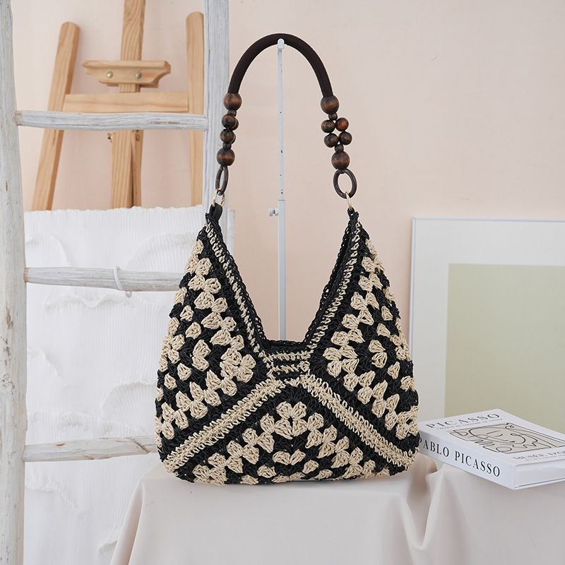 Ins Style Woven Straw Bag For Women, Large Capacity Bohemian Beach Vacation Shoulder Bag, Lightweight - Thumbnail 8