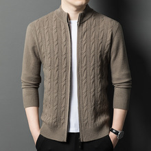 秋冬季毛衣男士100纯羊毛开衫加厚潮流拉链衫外套爸爸装休闲保暖
