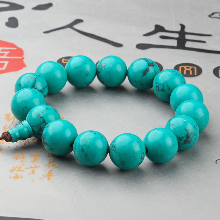 緑松石大算珠加蜜蝋単輪ブレスレット唐三彩手串多種類松石ブレスレット卸売り|undefined