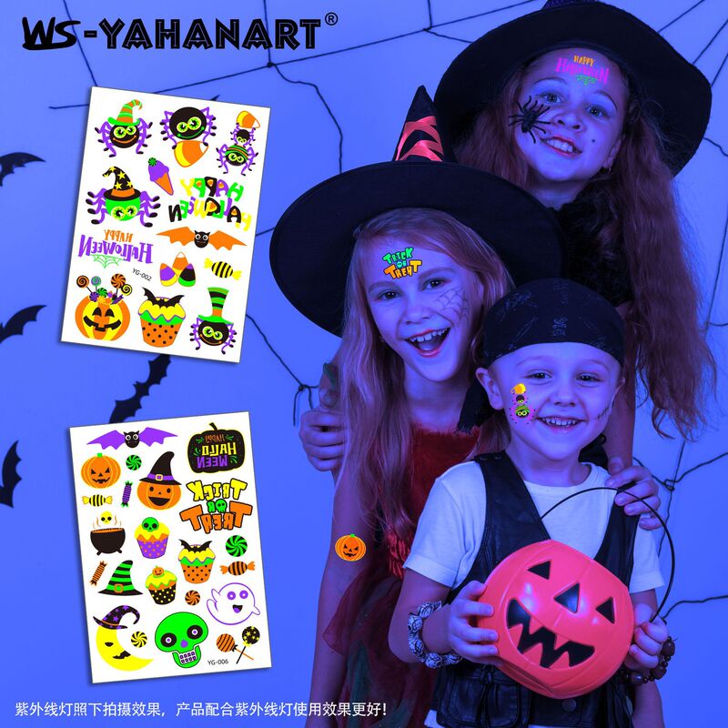 New Halloween Ghost Festival Fluorescent Cartoon Tattoo Sticker Environmentally Friendly Face Glowing Pumpkin Children's Tattoo Sticker