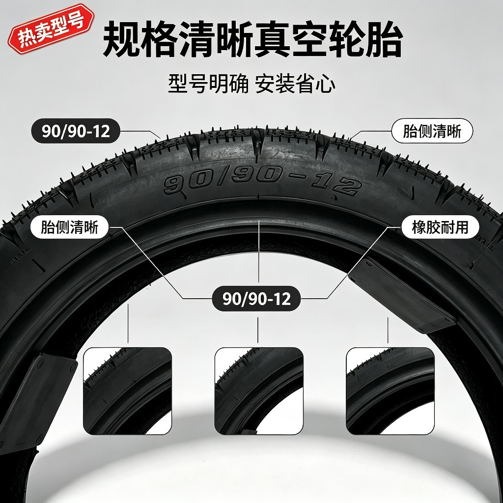 Brand new, unopened 90/90-12 vacuum tire, snow tire, thickened with eight layers, designed to be anti-slip and wear-resistant