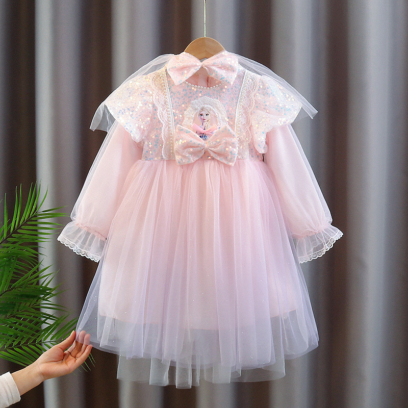 外贸童装批发女童艾莎公主裙宝宝洋气连衣裙韩版中童裙子送头纱详情2