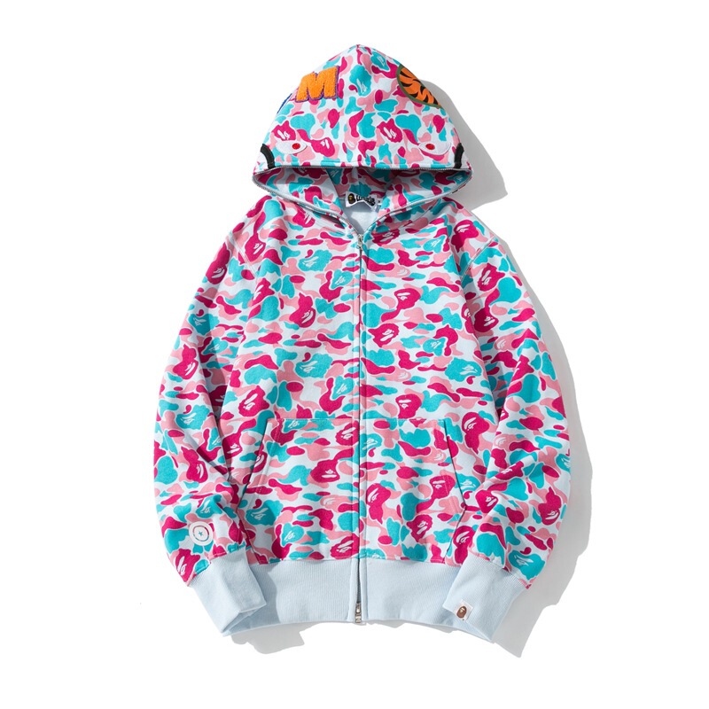 Cross-Border Wholesale Export Miami City Limited Multi-Color Camouflage Collision Shark Sweatshirt Men's Velvet Zipper Jacket
