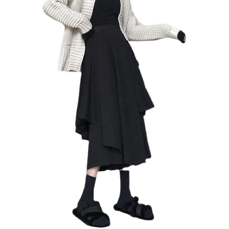 Spring and Summer New High Waist Irregular Skirt Pants Fake Two-piece Showy Leg Long Meat Covering Wide Leg Pants Fashion Large Swing Skirt