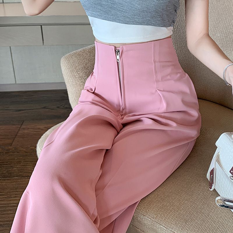 スーツのワイドパンツの女性の春夏の薄いタイプのハイウエストはやせています。|undefined