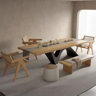 New Chinese-style Song Dynasty Aesthetic Tea Table Solid Wood Office Living Room Reception Tea Table High-grade Sense Tea Table and Chair Combination