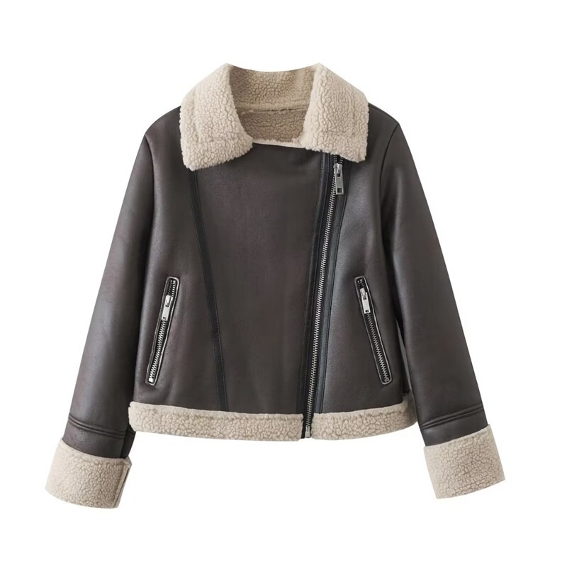 2025 Winter New Women's Lapel Short Loose Motorcycle Style Jacket Lamb Wool Plus Velvet Fur All-In-One Jacket Thickened 2025 Winter New Women's Lapel Short Loose Motorcycle Style Jacket Lamb Wool Plus Velvet Fur All-In-One Jacket Thickened