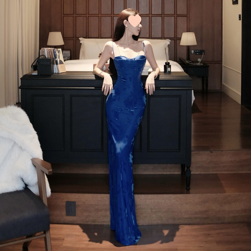 Blue Venus resort-style printed fitted bodycon dress, summer birthday dress, long dress, blue, European and American style Blue Venus resort-style printed fitted bodycon dress, summer birthday dress, long dress, blue, European and American style