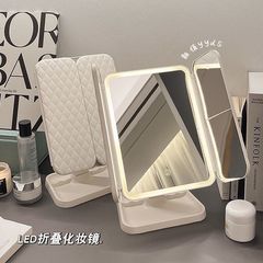 爆品LED化妆镜子台式带灯折叠放大网红宿舍桌面美妆卧室梳妆镜女