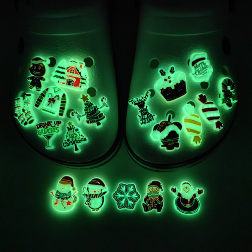 Fluorescent Christmas Element Pattern Series Hole Shoes, Flower Shoes, Soft Rubber Shoe Accessories, Children's Toys, Gift