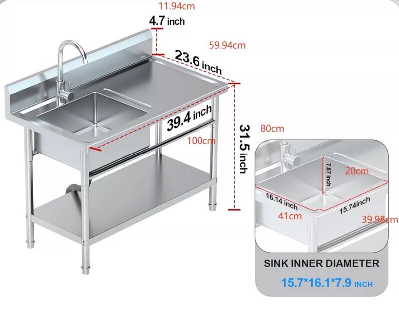 Thickened 304 Stainless Steel Sink Double Three-Tank Sink Single Tank with Platform Bracket Home Kitchen Restaurant School Thickened 304 Stainless Steel Sink Double Three-Tank Sink Single Tank with Platform Bracket Home Kitchen Restaurant School