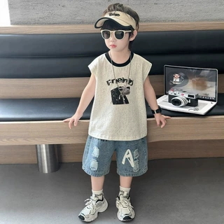 儿童夏季无袖套装2026新款韩版帅气男童薄款背心宝宝夏天两件套潮