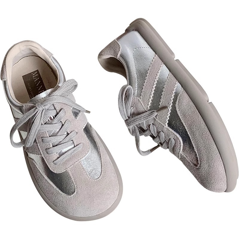 Scarpe da ginnastica tedesche retrò in pelle opaca color oro da donna, suola morbida, scarpe sportive casual, abbinate ai colori, con lacci, scarpe Forrest Gump_voghion.com