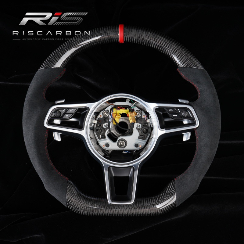Compatible with Porsche black suede carbon fiber steering wheel Porsche718Boxster991 911 Cayenne