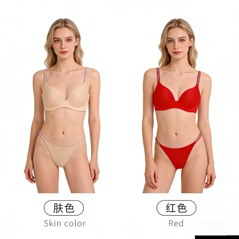 New Cross-Border Rhinestone Shoulder Strap Bra and Panty Set, Comfortable Thin Straps, Push-Up, Sexy Seamless Lingerie for Women