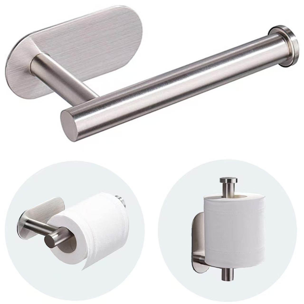 Estante de toallas de cocina de acero inoxidable sin claves sin perforación autoadhesivo tipo de pared metal negro americano estante de papel de baño