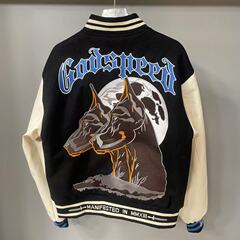美潮Godspeed重磅刺绣高街潮流宽松立领棒球服秋冬棉服夹克外套潮