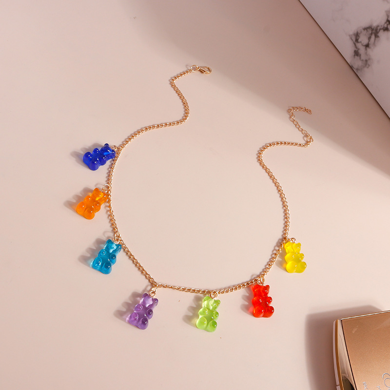 Wholesale Jewelry Ins Style Little Bear Alloy Resin Necklace display picture 4