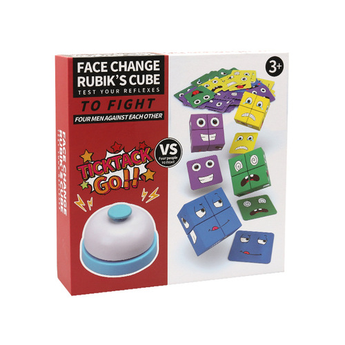 Amazon children's wooden double battle face-changing expression Rubik's cube with bell building blocks wooden early education educational toys