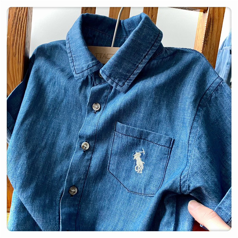 Children's denim shirt 2023 new style Boys' short-sleeved shirt summer thin children's summer clothes Baby top for boys pic 9
