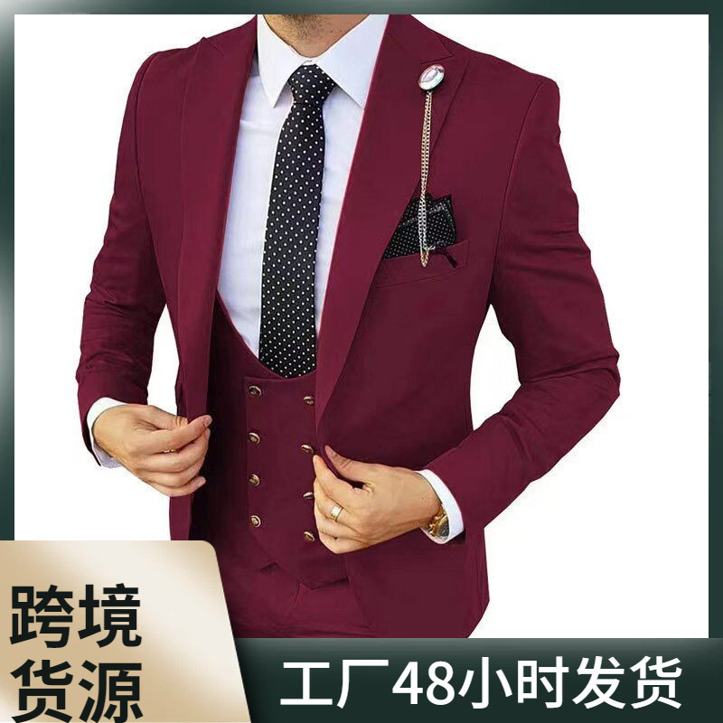 European and American Cross-Border Foreign Trade Mens Suit Set 2026 New Style Groomsmen Suits Aliexpress Amazon Wedding Suits