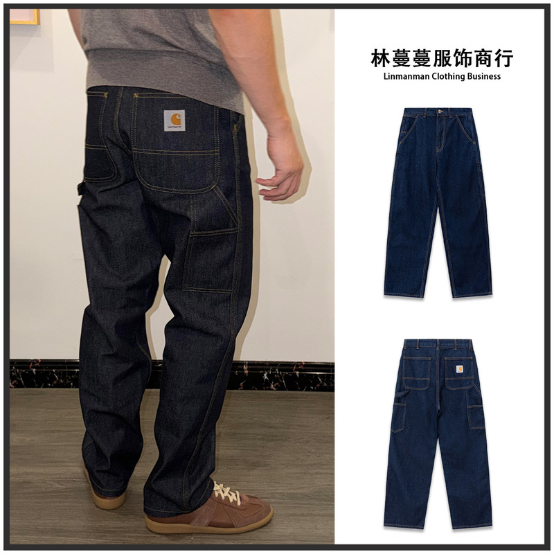 Carhartt-style black jeans, American Y2K retro straight-leg casual workwear wide-leg pants Carhartt-style black jeans, American Y2K retro straight-leg casual workwear wide-leg pants