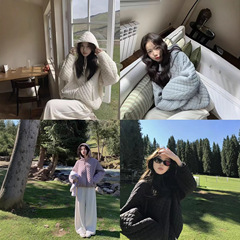 时尚宽松连帽外套女2025新款冬季新潮百搭休闲简约菱格三防棉服