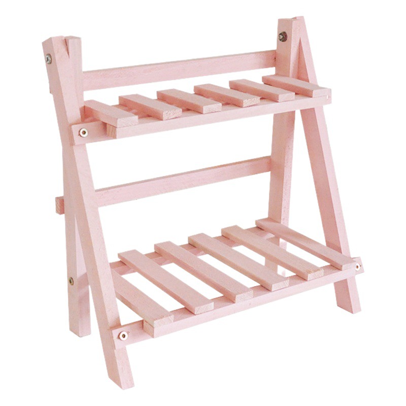 Soporte de flores plegable de madera maciza estante de almacenamiento de madera de doble capa interior piso de la sala de estar suculenta planta verde estante de almacenamiento balcón soporte de flores