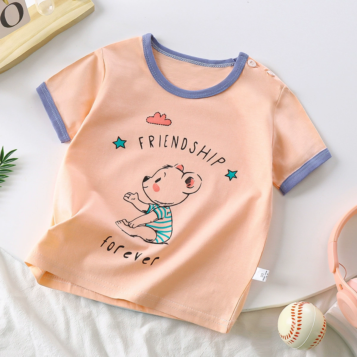 Children's Cotton Summer T-Shirt for Boys, Korean Style, Short Sleeve, Cute Cartoon Prints