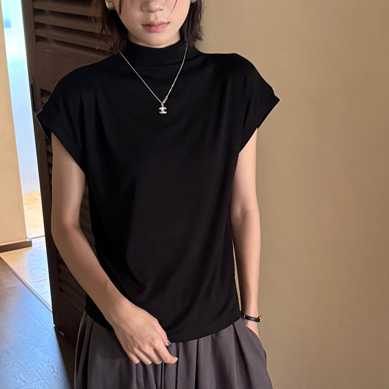 Lino early autumn new Korean style simple versatile half-high collar short-sleeve t-shirt for women 2026 fashionable and stylish inner top